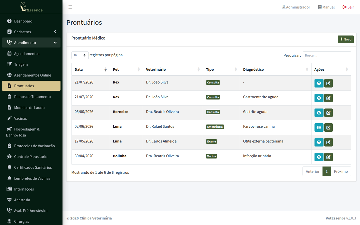 VetEssence — Prontuário e registros clínicos